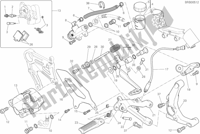 All parts for the Rear Brake System of the Ducati Superbike 959 Panigale ABS Brasil 2018